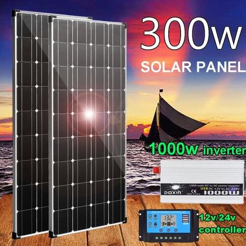 Solar panel kit 12v 300w solar charger for 5v cellphone 12v/24v battery car RV boat caravan camper energy 1000w inverter system