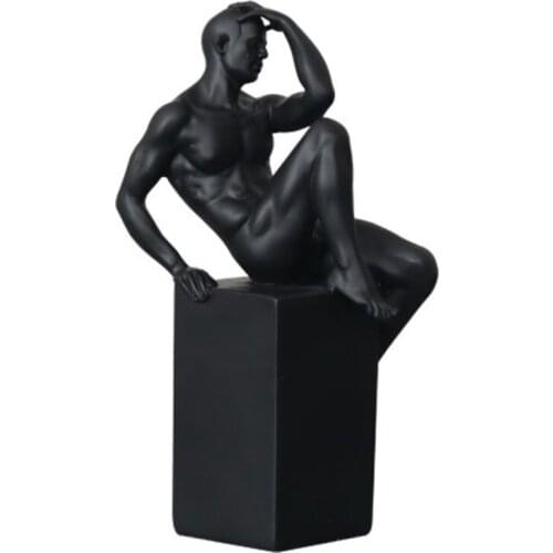 Modern Abstract Body Art Nude Male Statue Touch Forehead Sitting Sculpture Home Interior Showpiece Home Decor Figurines A1831