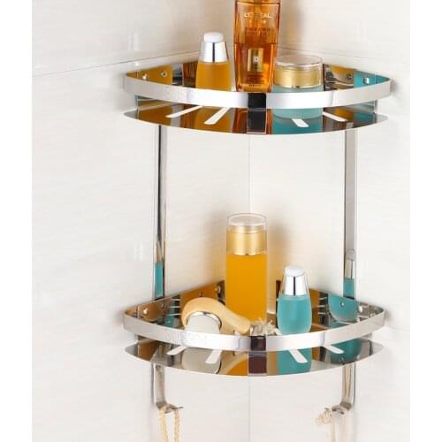 Stainless Steel Bathroom Rack Wall Mounted Silver Triangle Shower Caddy Rack Bathroom Shelves With Hooks Bathroom Accessories