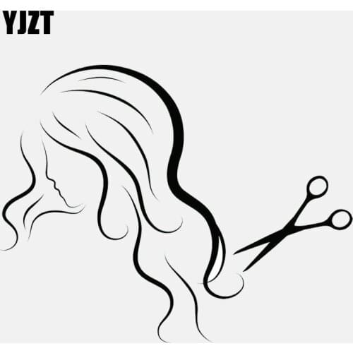 YJZT 12.9CM*10.2CM Woman Head Haircut Beauty Salon Vinyl Black /Silver Car Sticker C22-0022