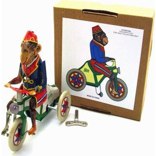 Vintage Clockwork Wind Up Monkey on bike toys Photography Children Kids Adult Monkey Tin Toys Classic Toy Christmas Gift