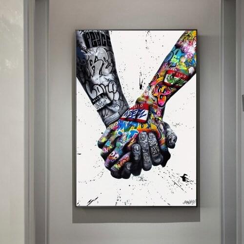 Lovers Holding Hands Graffiti Art Canvas Posters And Prints Abstract Street Art Paintings On the Wall Art Pictures Home Decor