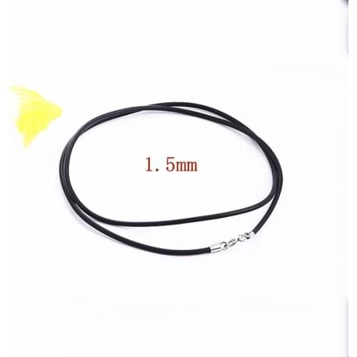 All-Match Black Rubber Leather Cord Necklace with Sterling Silver Connectors Clasps for Men Women Chains Rope Thread