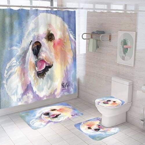3D Print Animal Dog Shower Curtain Cute Dogs Bathroom Waterproof Polyester Bath Curtain Octopus Washable Bath Decor Curtains
