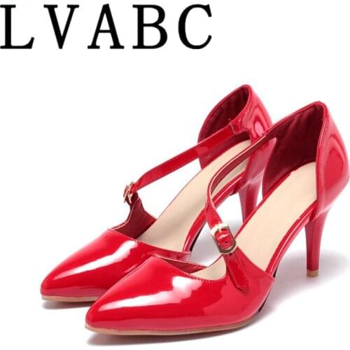 2018 Summer sandals High Quality Pointed Toe Ankle Strap Buckle Rivets High-heeled sandals Wedding Shoes Party Shoes Size 31-47