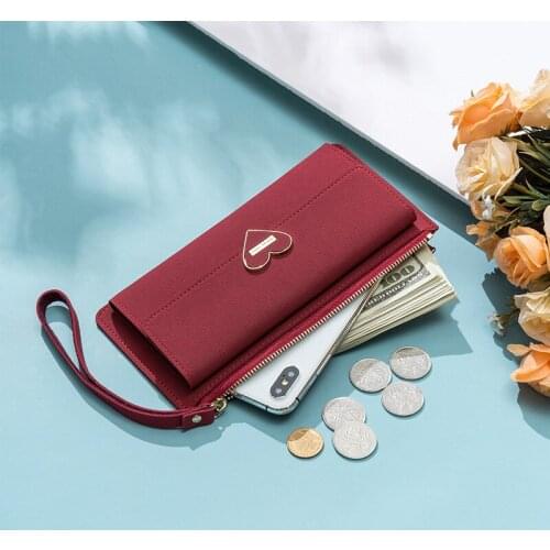 Womens wallet wristlet clutch zipper phone purse card holder big capacity heart hasp long wallets bolsos mujer de marca famosa
