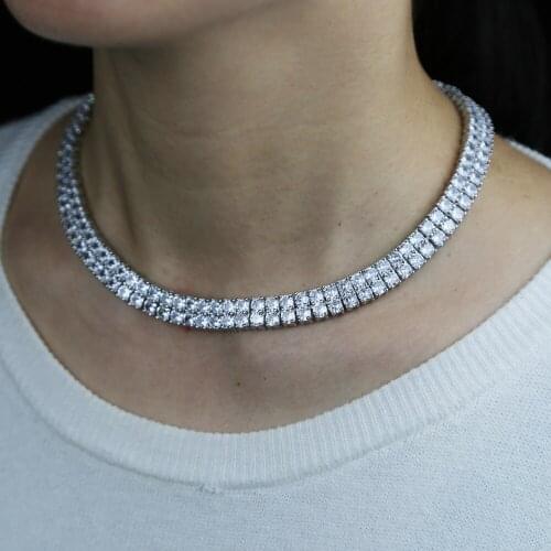 2021 New HipHop Iced Out Bling 5A CZ Tennis Chain Necklace For Women 2 Rows Cubic Zirconia Luxury Wedding Choker Necklace