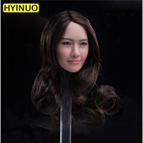 1/6 Scale Asian Confident smile Girl Slender beauty hair head carving Like Carving Face Carving F12" Action Figure Body Doll Toy