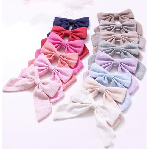 1Pc Cotton Linen long Tail Bow Hair Clips Barrettes Solid Color Hairpins Grips Girls Cute Sweet Hair Accessories Headwear