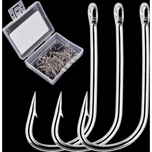 100pc White Long Shank Hook Barbed Fishing Hooks Jig Head Fishooks Pond Worm Carp Single Circle FishHook for Carp Fish box
