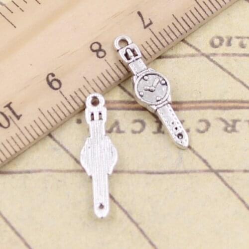 30pcs Charms Watch Clock 24x6mm Tibetan Bronze Silver Color Pendants Antique Jewelry Making DIY Handmade Craft