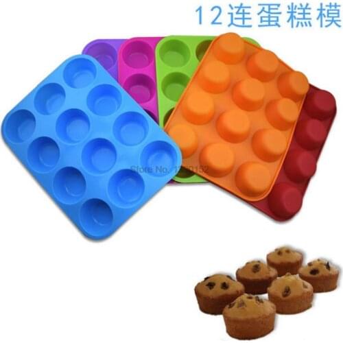 50pcs Muffin 12 Holes Silicone Round Mold DIY Cupcake Cookies Fondant Baking Pan Non-Stick Pudding Steamed Cake Mold Baking Tool