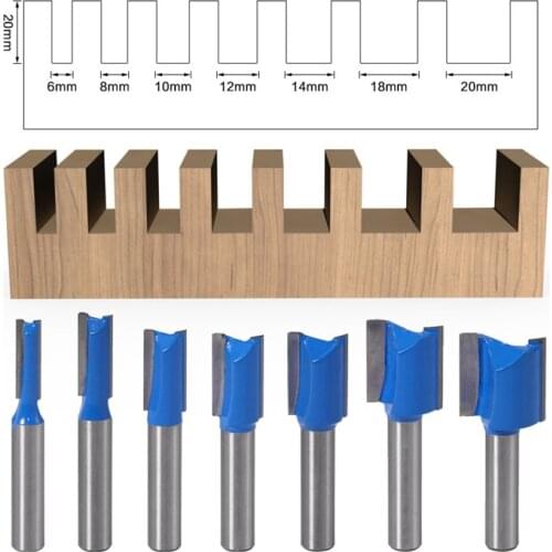 7pcs 8mm Shank Straight Woodworking Router Bit Set Milling Cutter Wood Cutters Mill Tool Cutting Diameter Carpenter Router Bits