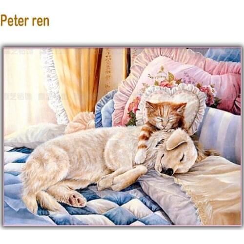 Peter ren Diamond embroidery Diy diamond painting 3d square drill rhinestone pasted cross stitch crafts Needlework cat and dog