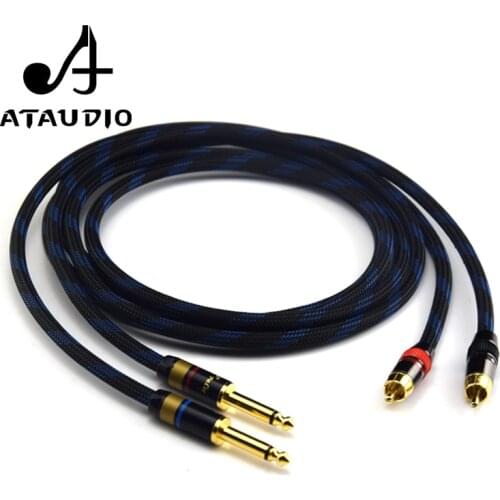 ATAUDIO 1 pair Hifi 6.35mm to RCA Cable High Quality 4N OFC Dual 6.35mm Male to Dual RCA Male Audio Cable