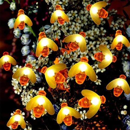 Battery Operated Bee Shaped LED String Light Cute Honey 10/20/30/40leds Holiday Fairy Lamp for Christmas Party Room Garden Decor