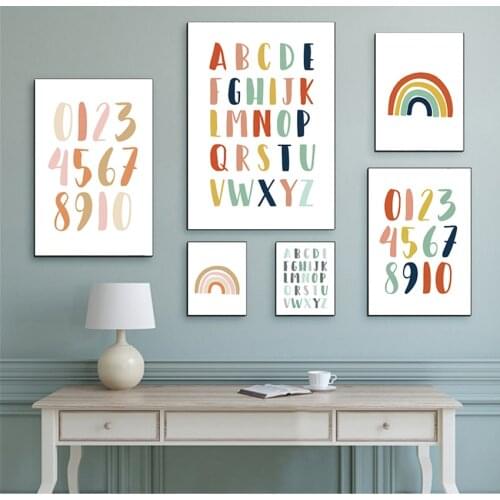 Baby Girls Room Home Decoration NO FRAME Rainbow Alphabet Nursery Wall Art Pictures Canvas Painting Poster Print Posters