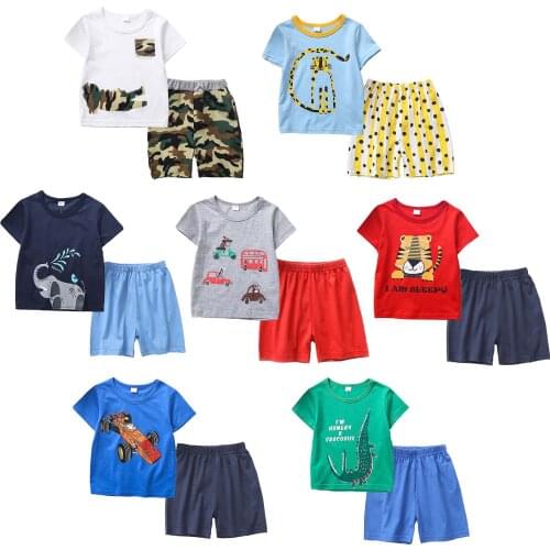 Kids Tracksuit Summer Boys Clothes Set Cute Cartoon T-shirt Tops And Shorts Outfits Children Sleepwear Cotton Boys Pajamas Sets