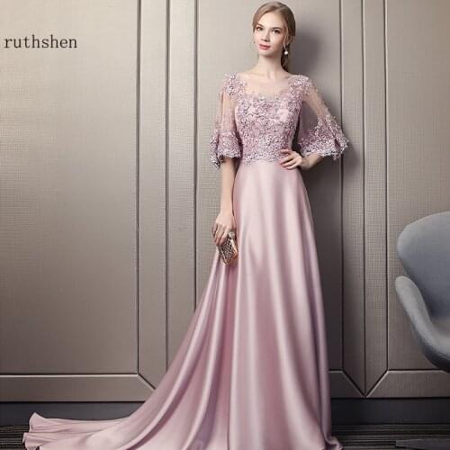 Long Evening Dresses Lace Formal Evening Gowns for Women Vestidos Elegantes 2020 Appliques Beaded Special Occasion Dresses
