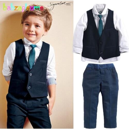 Gentleman Baby Boy Clothes Wedding Costume infant Children Kids Vest+Shirt+Pant+Tie 3pcs suit 2-6Year/Autumn Baby Outfit BC1301
