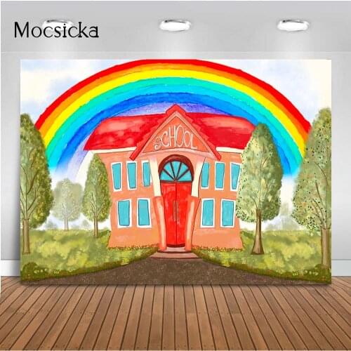 Classroom Backdrop Back to School Rainbow House Photo Background Oil Painting Graduation Newborn Kids Birthday Portrait Backdrop