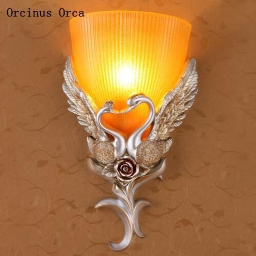 French retro Swan wall lamp living room corridor bedroom bedside lamp creative resin carving wall lamp free shipping