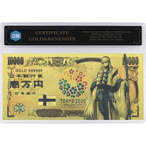 Art Craft Japan Gold Banknote Tokyo World Flags Comics Cartoon Card Finland Souvenir Anime Gold Plastic Cards for Collection