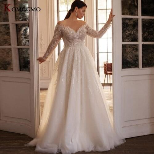 Illusion O-Neck Full Sleeve Chapel Train Plus Size Wedding Dress 2021 New Arrival Embroidery Appliques Tulle Bridal Ball Gown