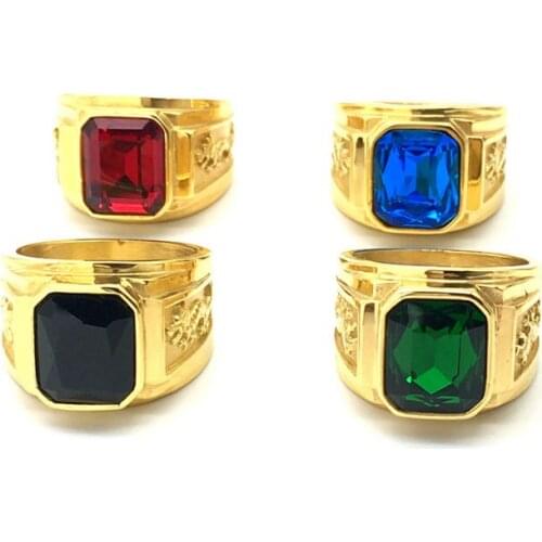 Retro Style Stainless Steel Dragon Totem Ring For Men Glass Stone Party Wedding Rings 5 color Free Fhipping