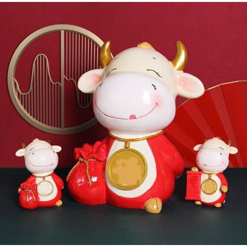 Red Zodiac Ox Ornaments Chinese Style Desktop Living Room Front Desk Gift Piggy Bank Ornaments Ornaments