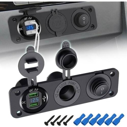 Mayitr 1pc 12/24V Car Boat Cigarette Lighter Socket 2 USB Adapter Charger On/Off Switch Panel Parts Accessories
