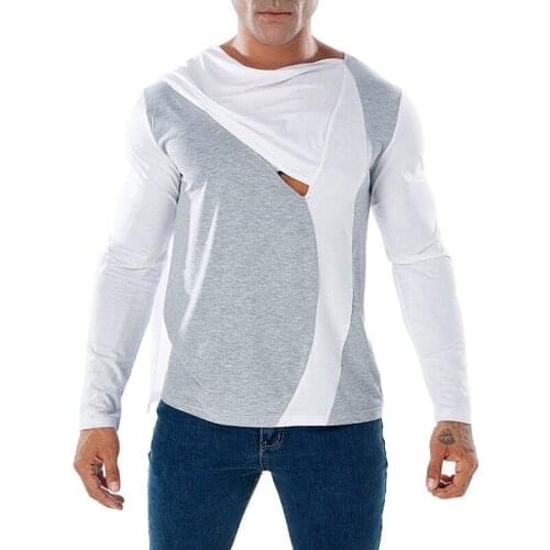 Men casual t shirt funny tshirt with scarf harajuku long sleeve autumn tops star patchwork male fashion cloth