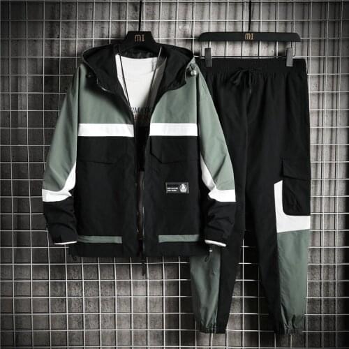 2021 Mens Tracksuit Suit 2021 Spring Autumn Models Tooling 2 Piece Fashion Splicing Jacket Cargo Pants Men Casual Streetwear