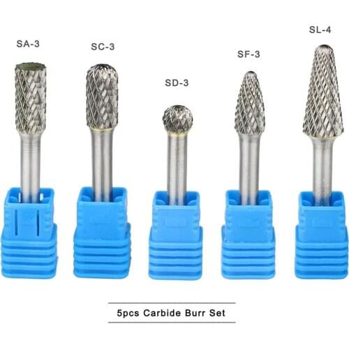 5pcs Tungsten Carbide Burr Set 1/4 Inch (6.35mm) Shank Double Cut Carbide Burrs Rotary Die Grinder Engraving the Metal and Wood