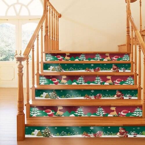 18x120cmx5ps Cartoon Santa Claus Stair Stickers DIY Self-Adhesive Removable PVC Wallpapers Staircase Decals Mural Decor Stairway