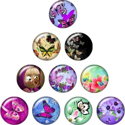 New beauty butterfly 1lot(10pcs) 12mm/16mm/18mm/25mm Round photo glass cabochon demo flat back Making findings ZB0482