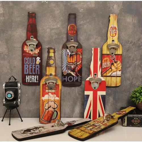 Bar Decoration Bottle Opener Wooden Wall Hanging Cafe Restaurant Adornment Metal Beer Openers Tools Gadgets Accessories