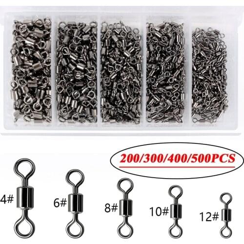 200/300/400/500PCS Titanium Steel Fishing Barrel Bearing Swivel Ring Lures Connector 4# 6# 8# 10# 12