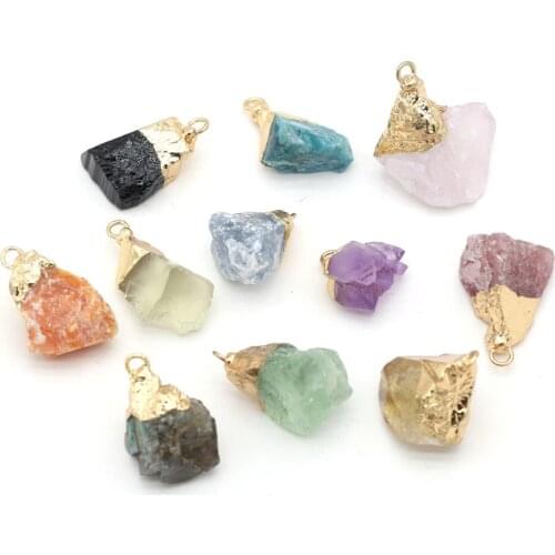 Natural Stone Lucky Pendants Gravel Shape Amethysts Citrines Pink Crystal for Jewelry Making Necklace Earrings Accessories