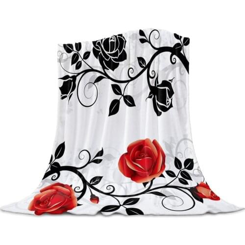Red And Black Rose White Throw Blanket Home Decoration Sofa Blanket Warm Microfiber Blankets for Bedroom