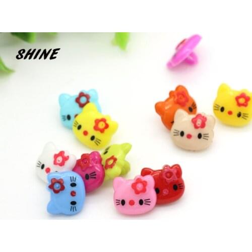 Resin Sewing Buttons Scrapbooking Cat Multicolor Mixed Shank Cartoon 14 x 12mm 50 PCs Costura Botones Decorate bottoni botoes