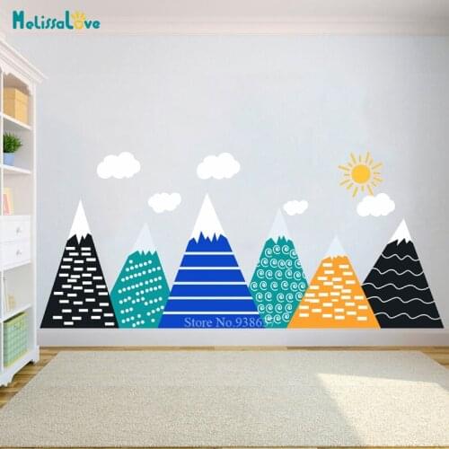 Adventure Nursery Decal Mural Large Mountain Woodland Sun Wall Sticker Baby Room Decor Waterproof Decoration BA539