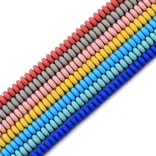 JHNBY Rainbow color Rubber 6x3mm Faceted Flat Round Hematite Natural Stone Spacer loose Beads For Jewelry Making Diy accessories