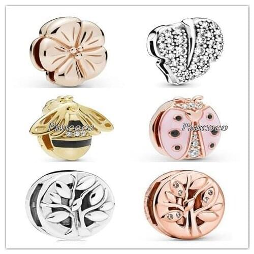 925 Sterling Silver Charm Reflexions Thee Of Life Clip Stopper Lock Beads Fit Pandora Bracelet & Bangle Diy Jewelry
