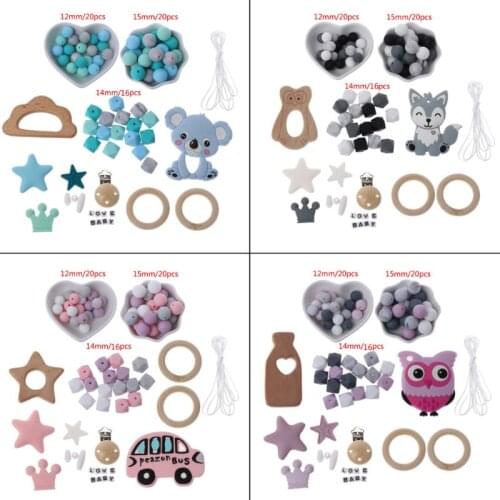 DIY Baby Teether Toy Nursing Necklace Silicone Bracelet Silicone Beads Teething Ring Wooden Pacifier Clip