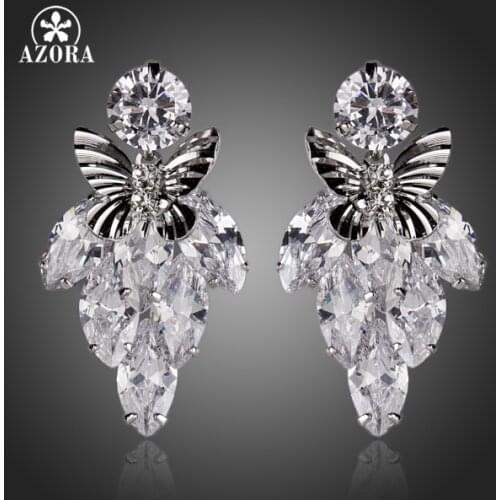 AZORA Clear Botryoid With Top AAA+ Cubic Zircon Butterfly Drop Earrings TE0113