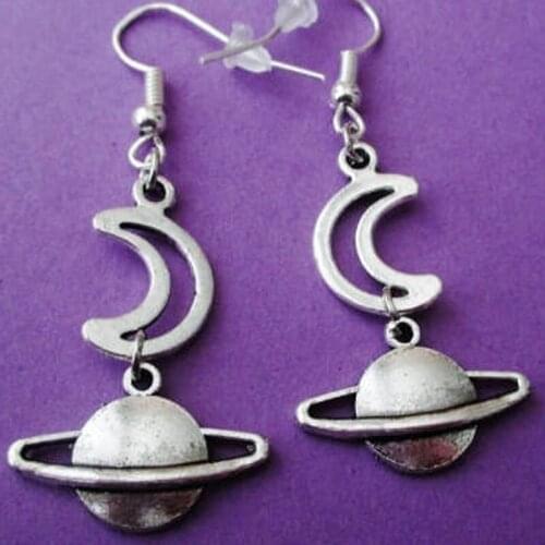 Planet and moon earrings, pastel goth, soft grunge earrings