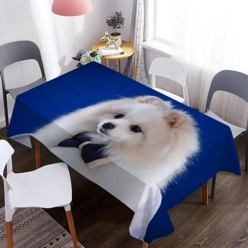 Customizable 3D Tablecloth Animal Spitz Dog Pattern Washable Cloth Rectangle Round Table Cover Party Wedding Decoration