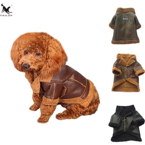 TAILUP Winter Warm Pet Clothes Soft PU Leather Coat For Small Yorkie Dogs Windproof Puppy Chihuahua Fur Jackets