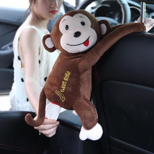 Universal Car Tissue Box Plush Cute Cartoon Monkey Car Seat Hanging Tissue Box Portable Paper Package Case Holder Car Decoration